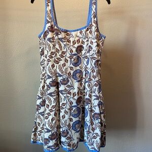 Rachel Zoe Cream and Brown Floral Dress with Blue Accents